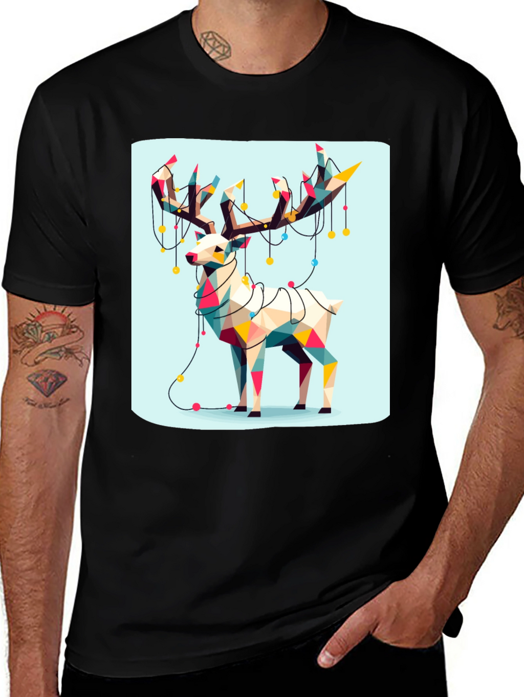 Geometric Reindeer Christmas T-Shirt