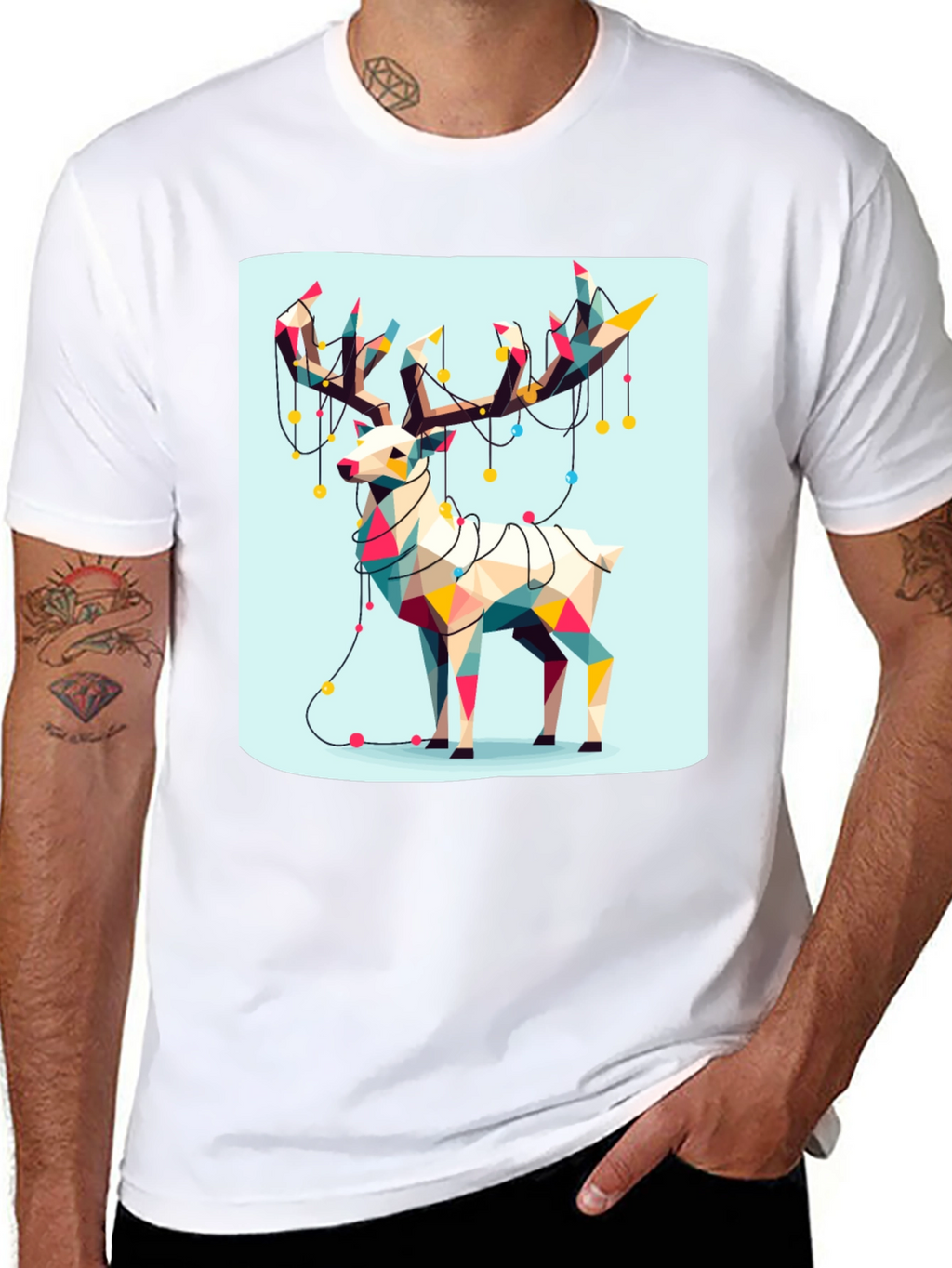 Geometric Reindeer Christmas T-Shirt