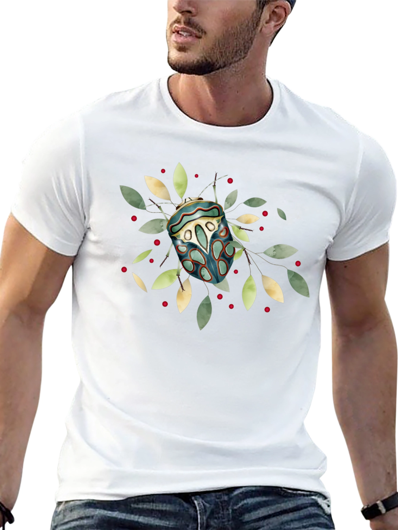 Artistic Bug Print Black T-Shirt