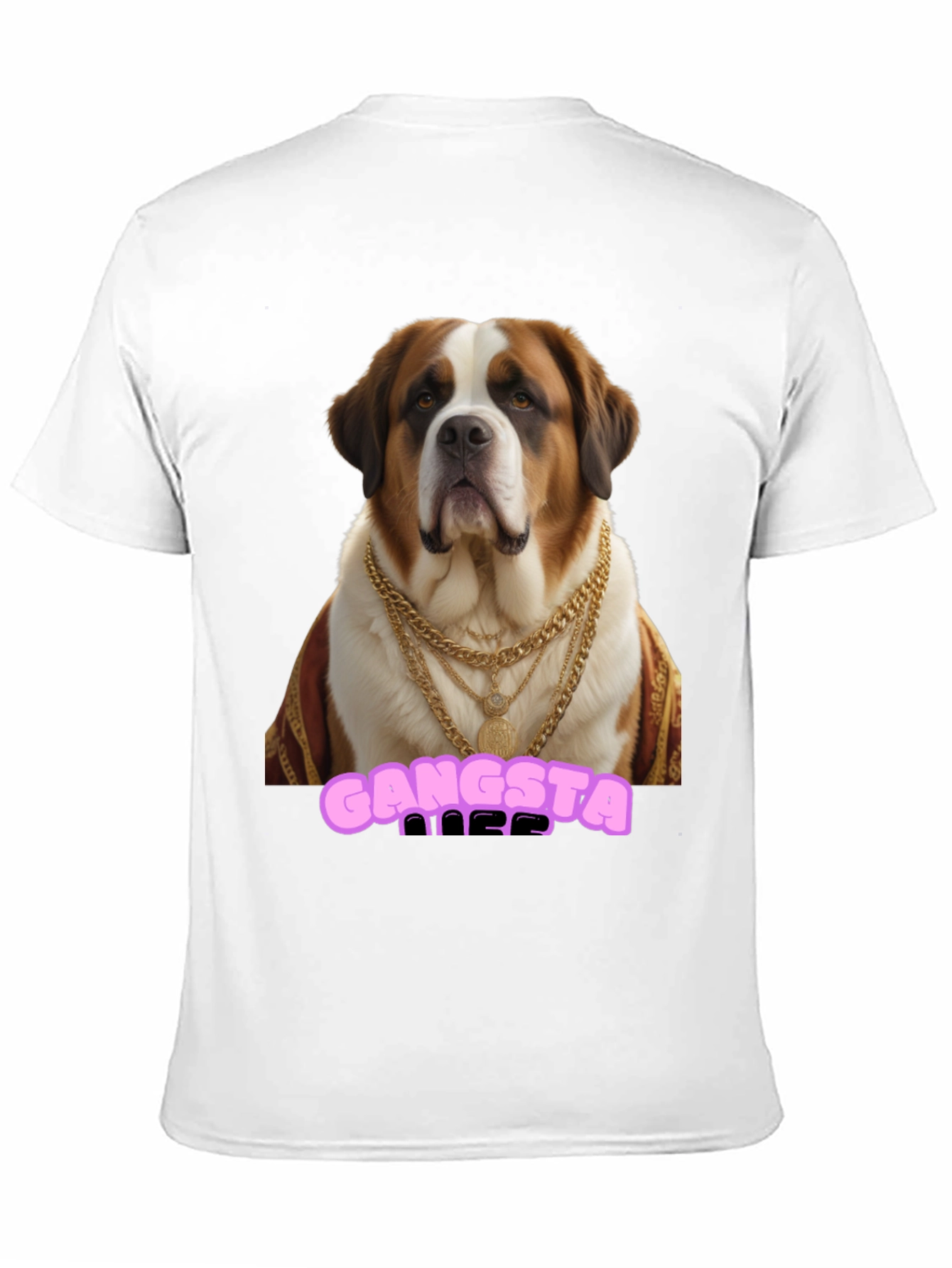 Gangsta Dog T-Shirt - Saint Bernard in Gold Chains