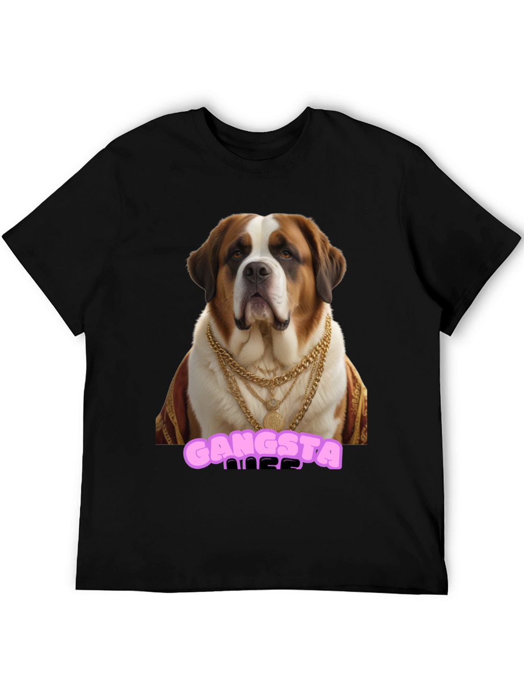 Gangsta Dog T-Shirt - Saint Bernard in Gold Chains
