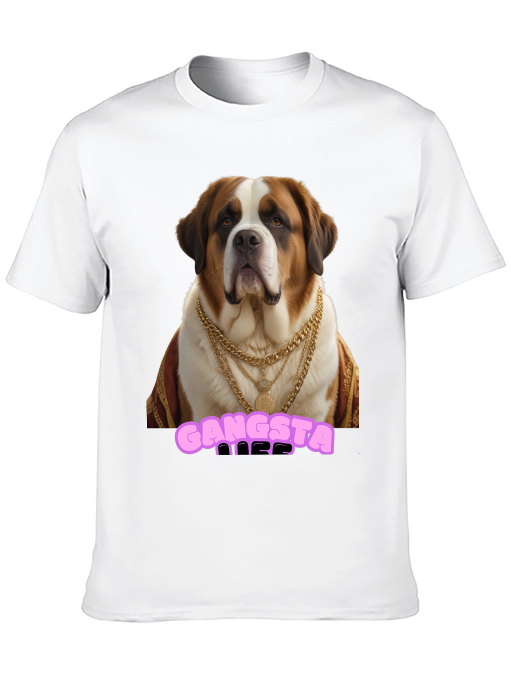 Gangsta Dog T-Shirt - Saint Bernard in Gold Chains