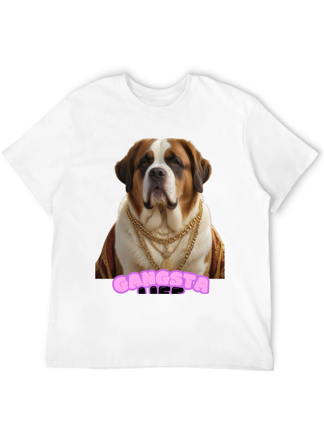 Gangsta Dog T-Shirt - Saint Bernard in Gold Chains