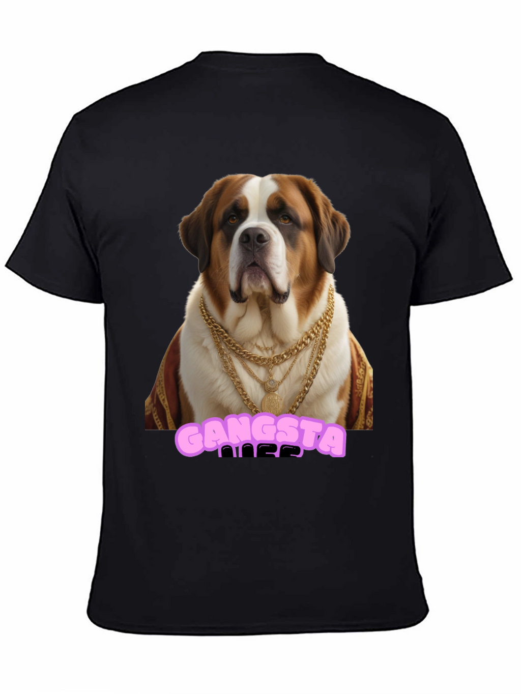 Gangsta Dog T-Shirt - Saint Bernard in Gold Chains