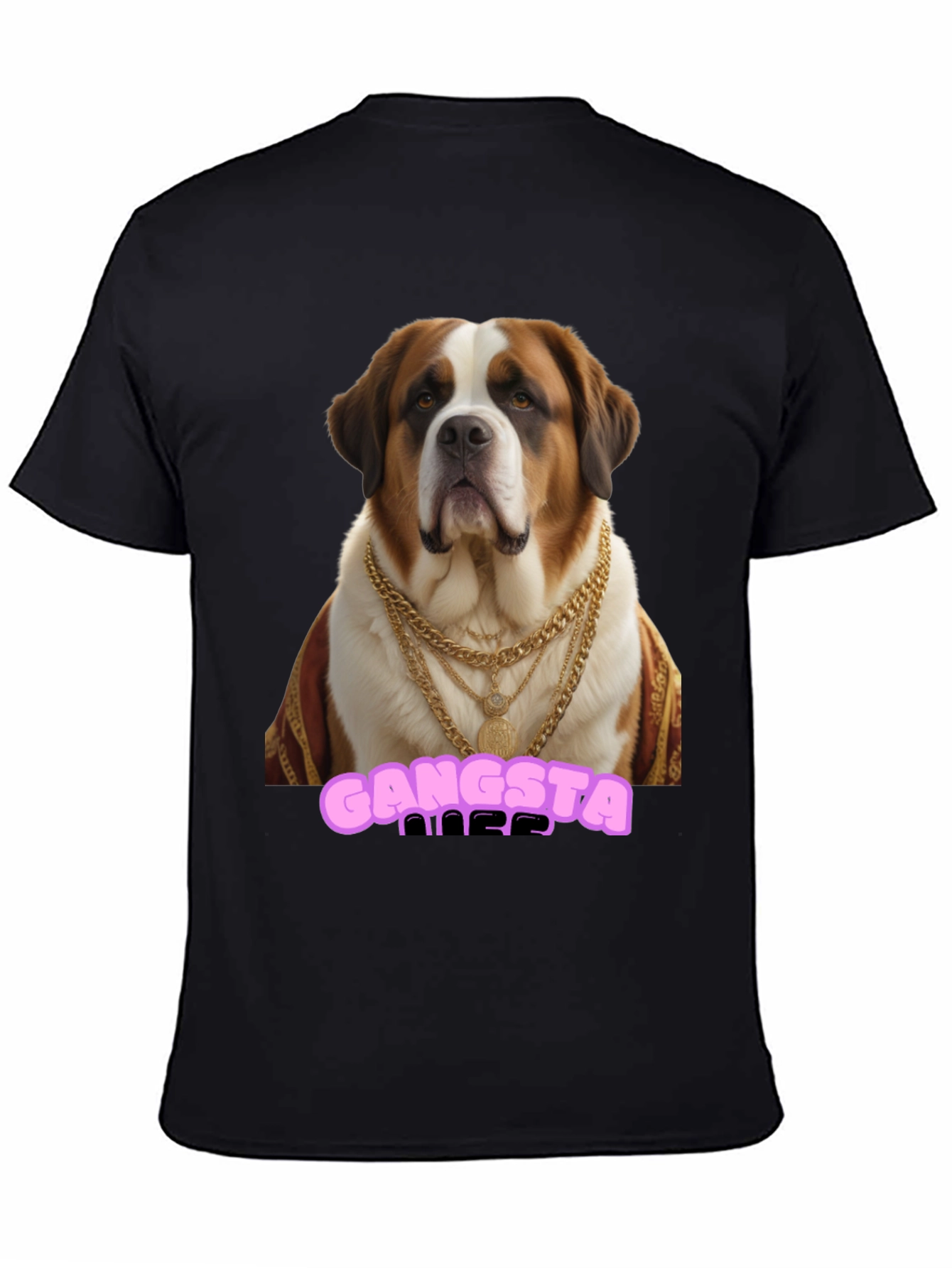 Gangsta Dog T-Shirt - Saint Bernard in Gold Chains