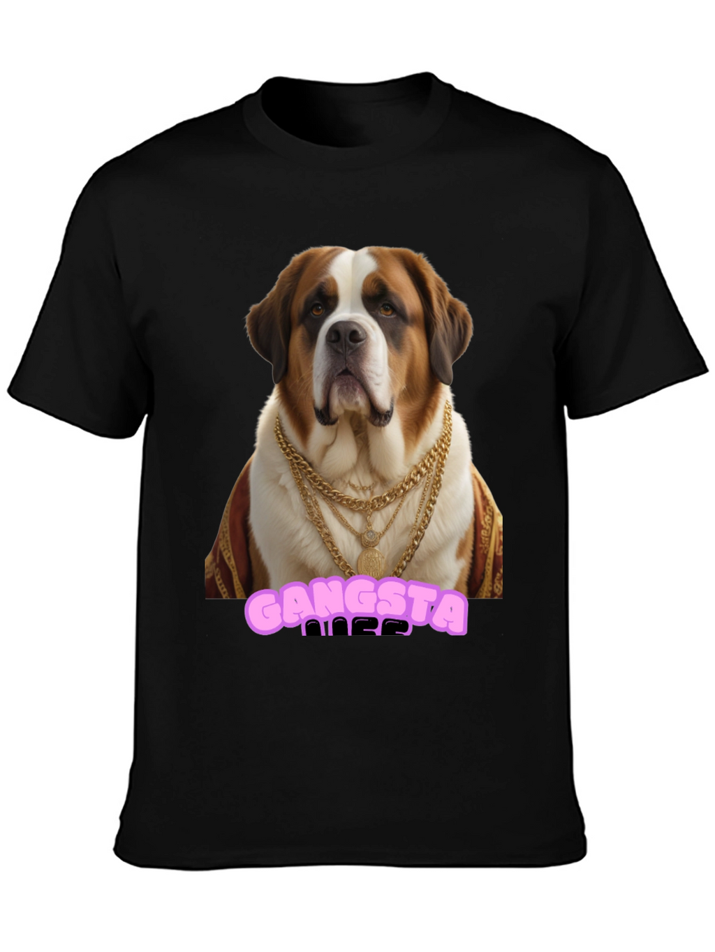 Gangsta Dog T-Shirt - Saint Bernard in Gold Chains