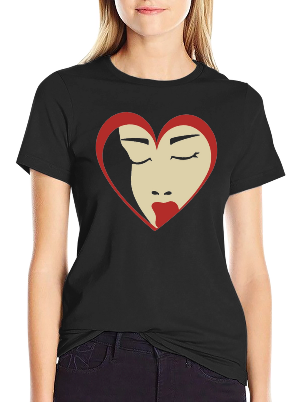 Heart Face Graphic Tee - Black T-Shirt