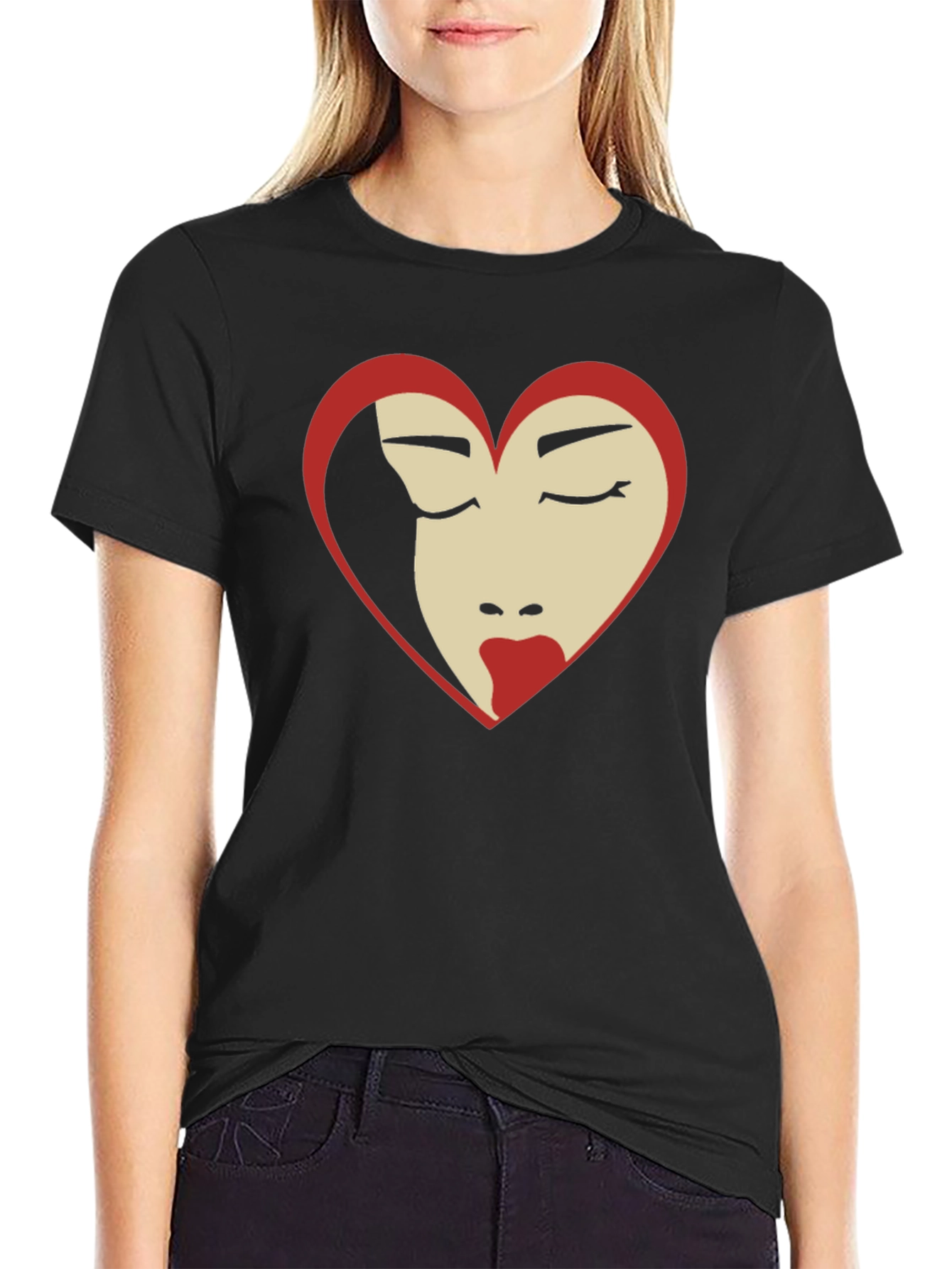 Heart Face Graphic Tee - Black T-Shirt