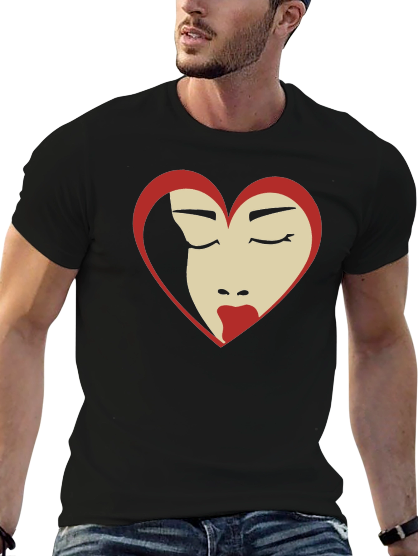 Heart Face Graphic Tee - Black T-Shirt