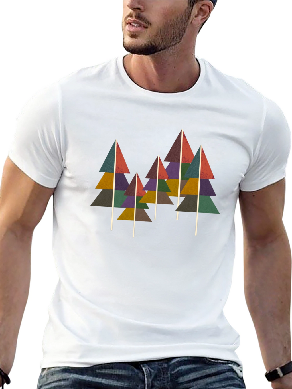 Geometric Tree Print Black T-Shirt