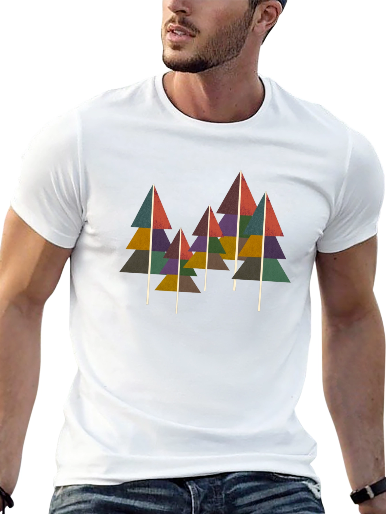 Geometric Tree Print Black T-Shirt