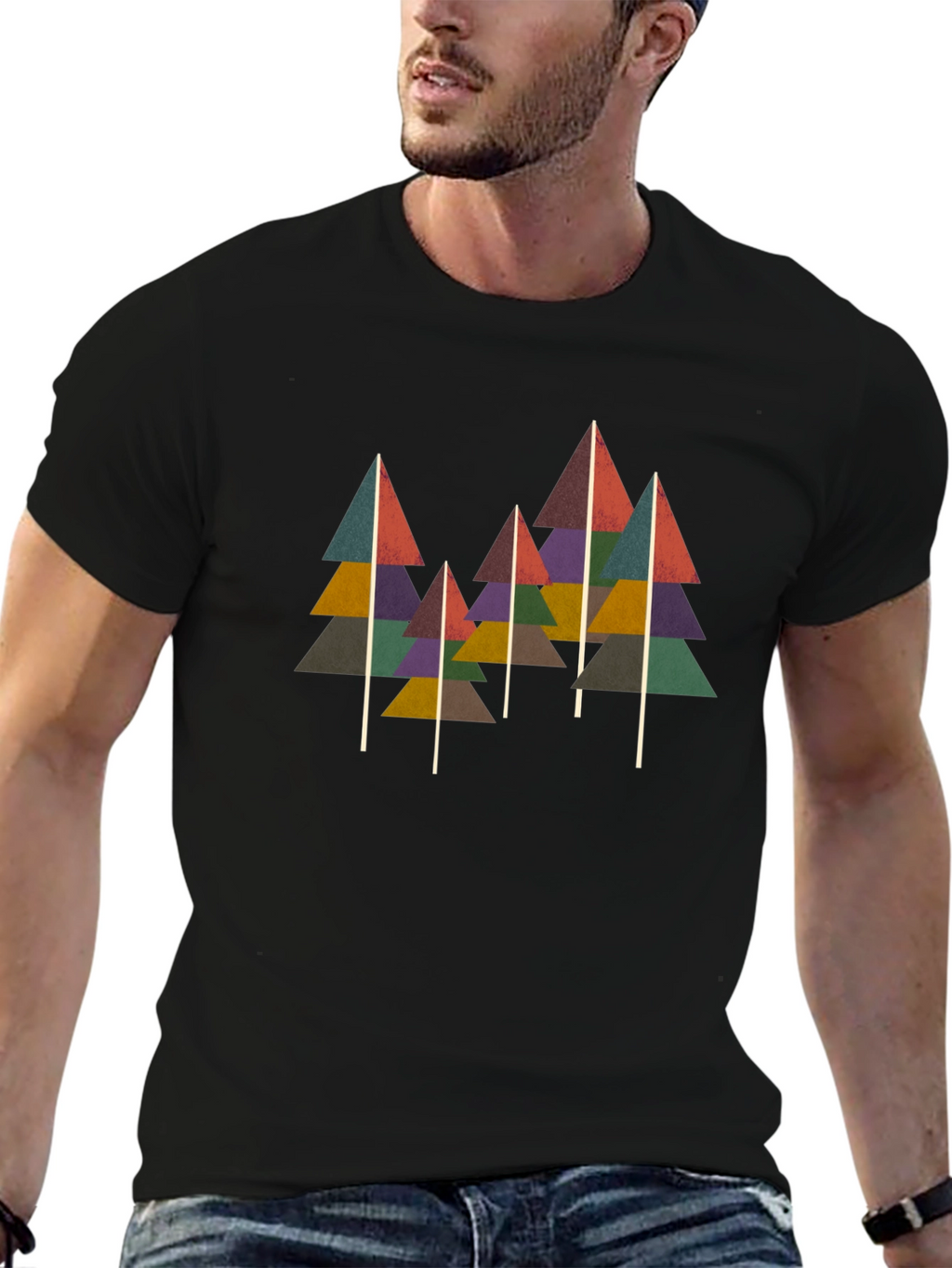 Geometric Tree Print Black T-Shirt