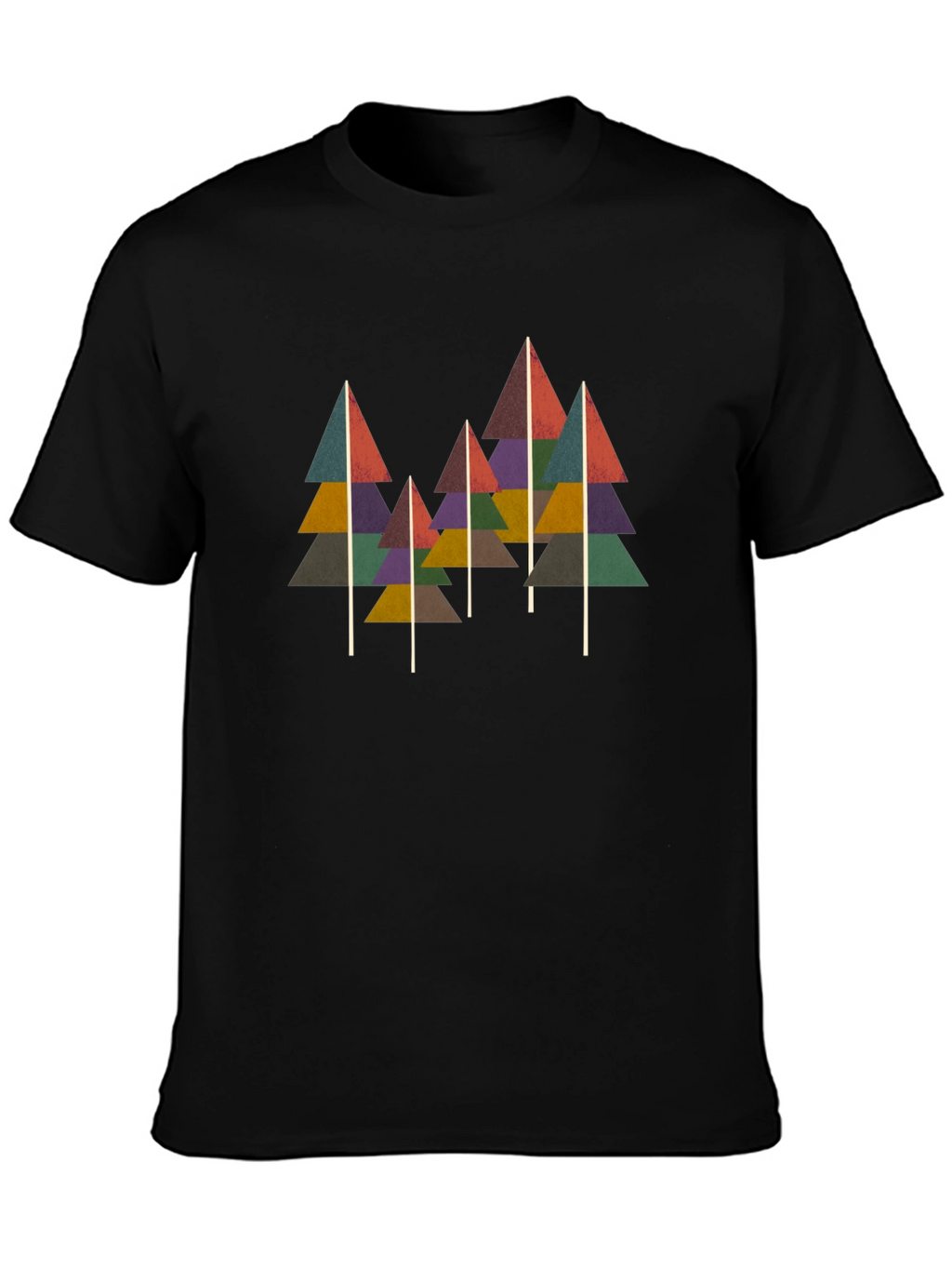 Geometric Tree Print Black T-Shirt