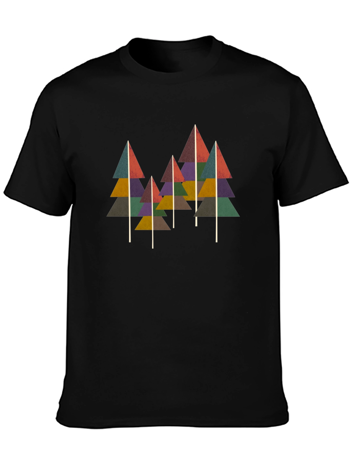 Geometric Tree Print Black T-Shirt