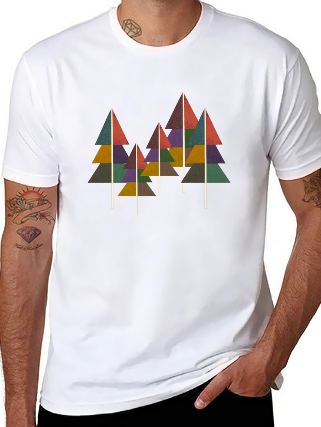 Geometric Tree Print Black T-Shirt