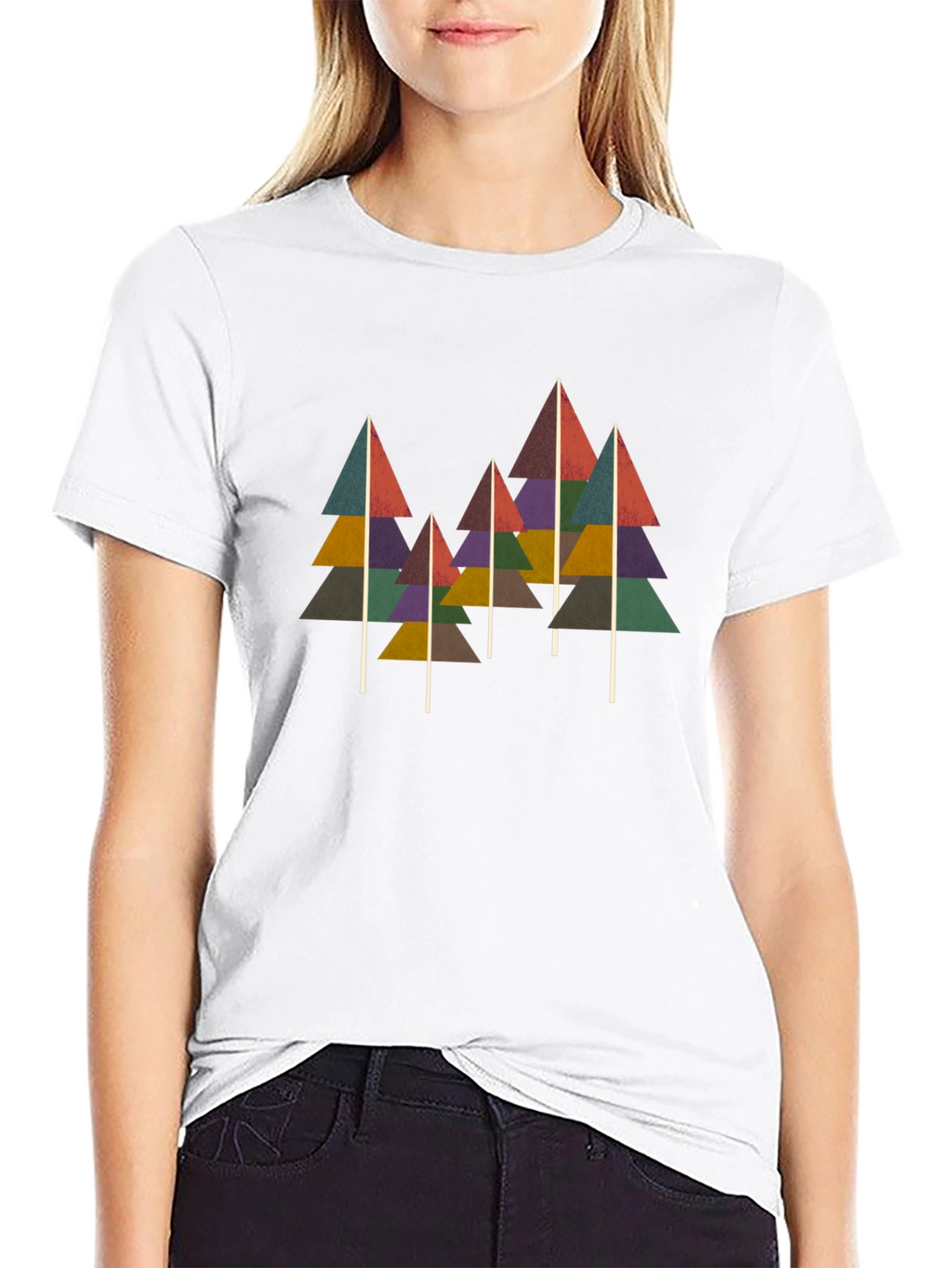 Geometric Tree Print Black T-Shirt