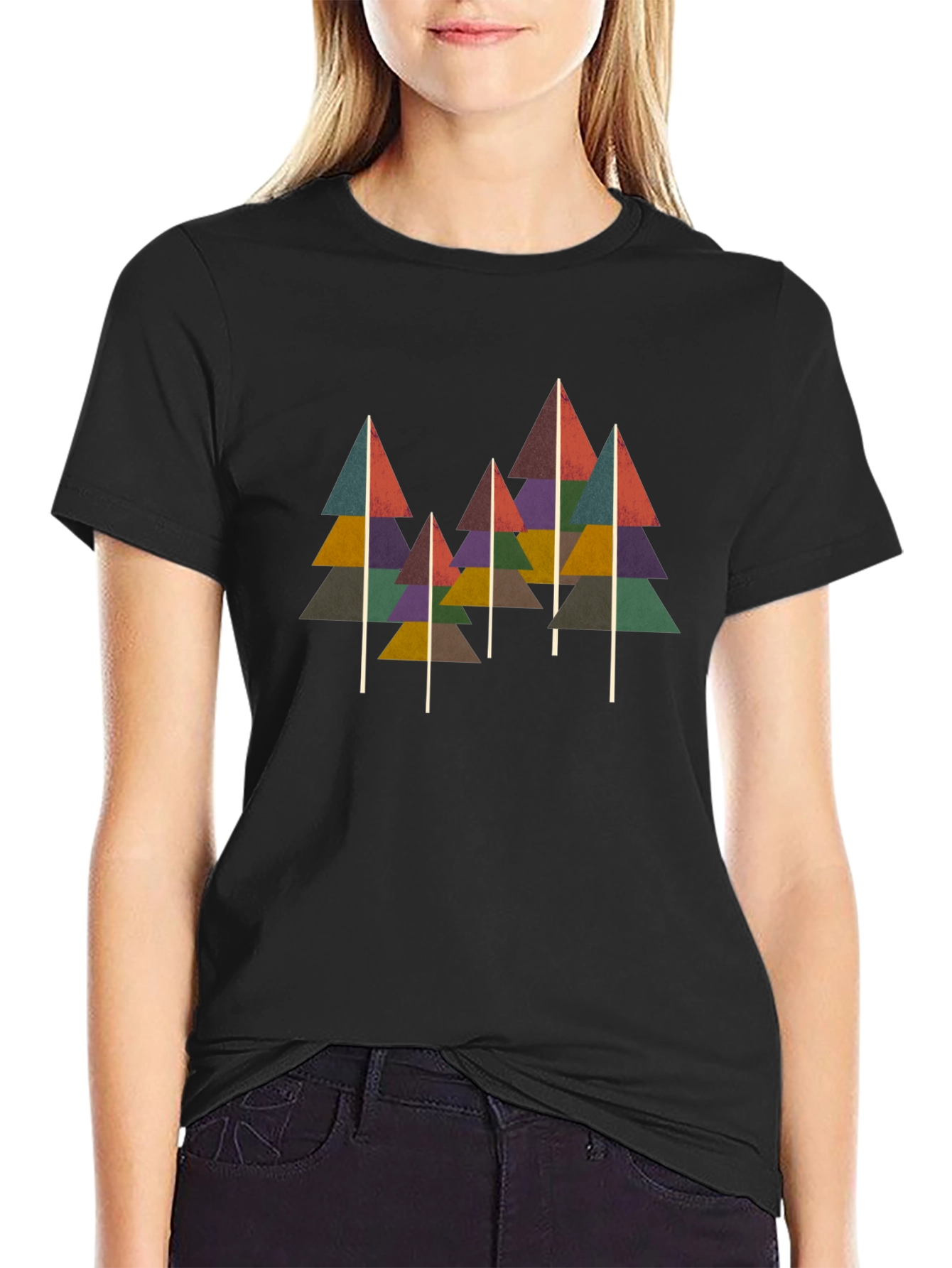 Geometric Tree Print Black T-Shirt