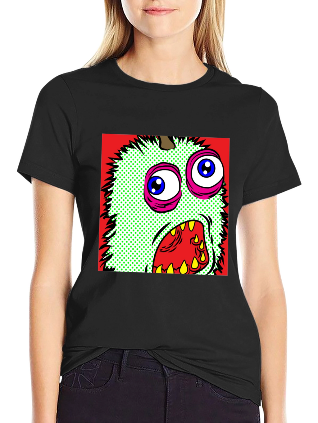 Monster Graphic Print Black Crew Neck T-Shirt