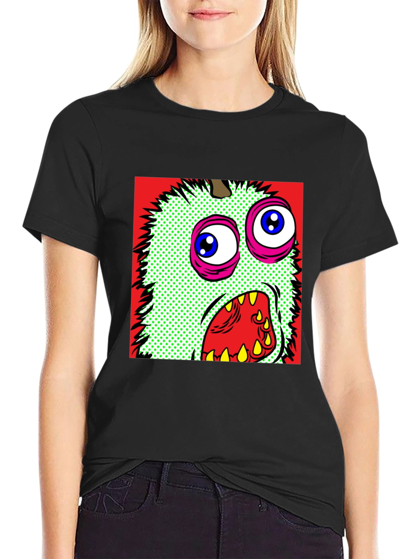 Monster Graphic Print Black Crew Neck T-Shirt
