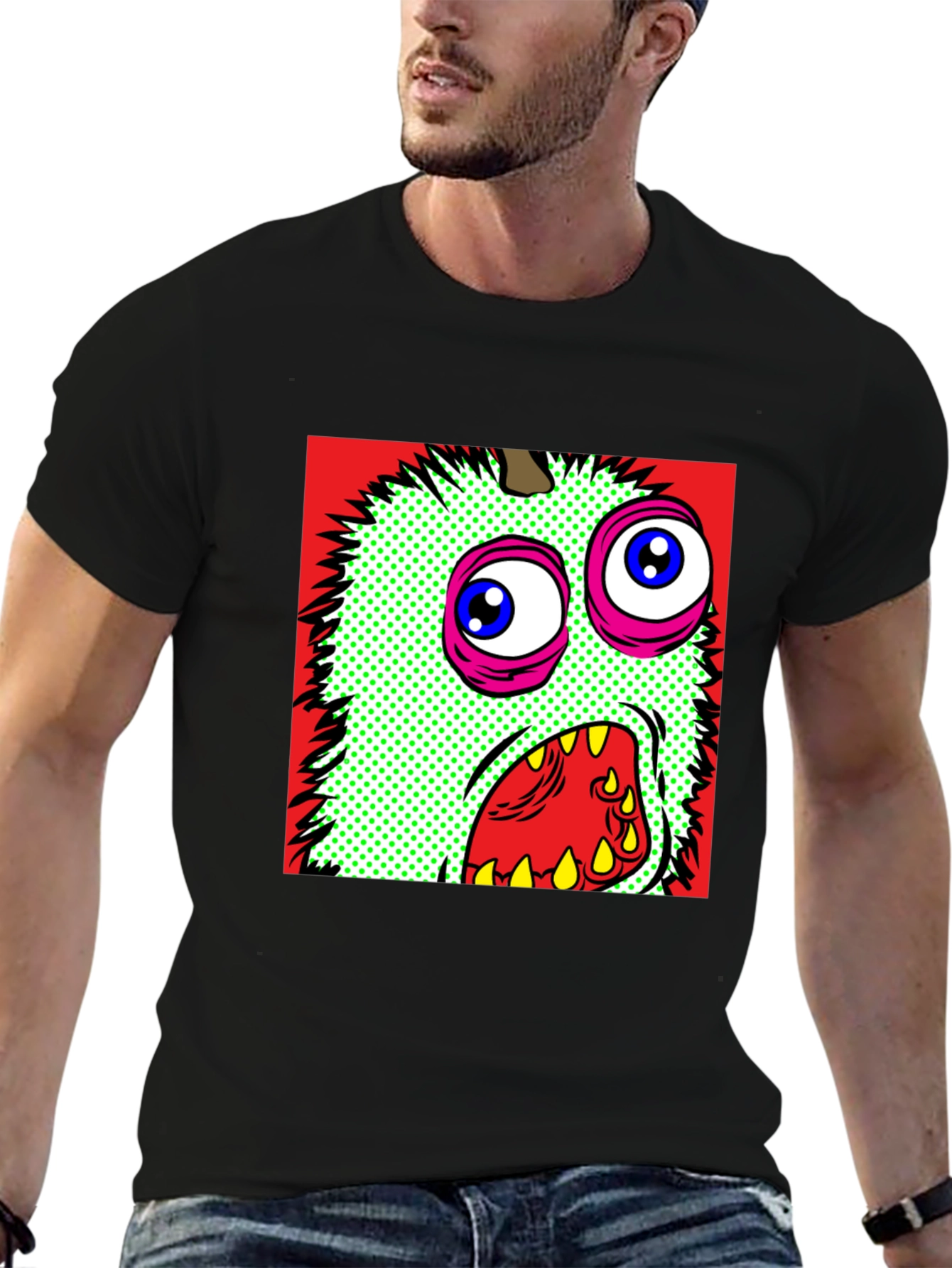 Monster Graphic Print Black Crew Neck T-Shirt