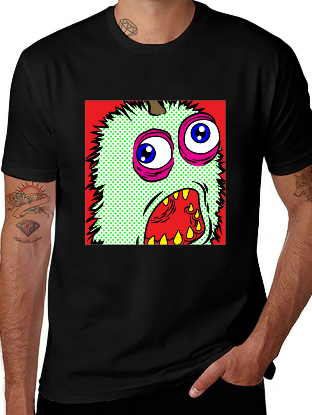 Monster Graphic Print Black Crew Neck T-Shirt