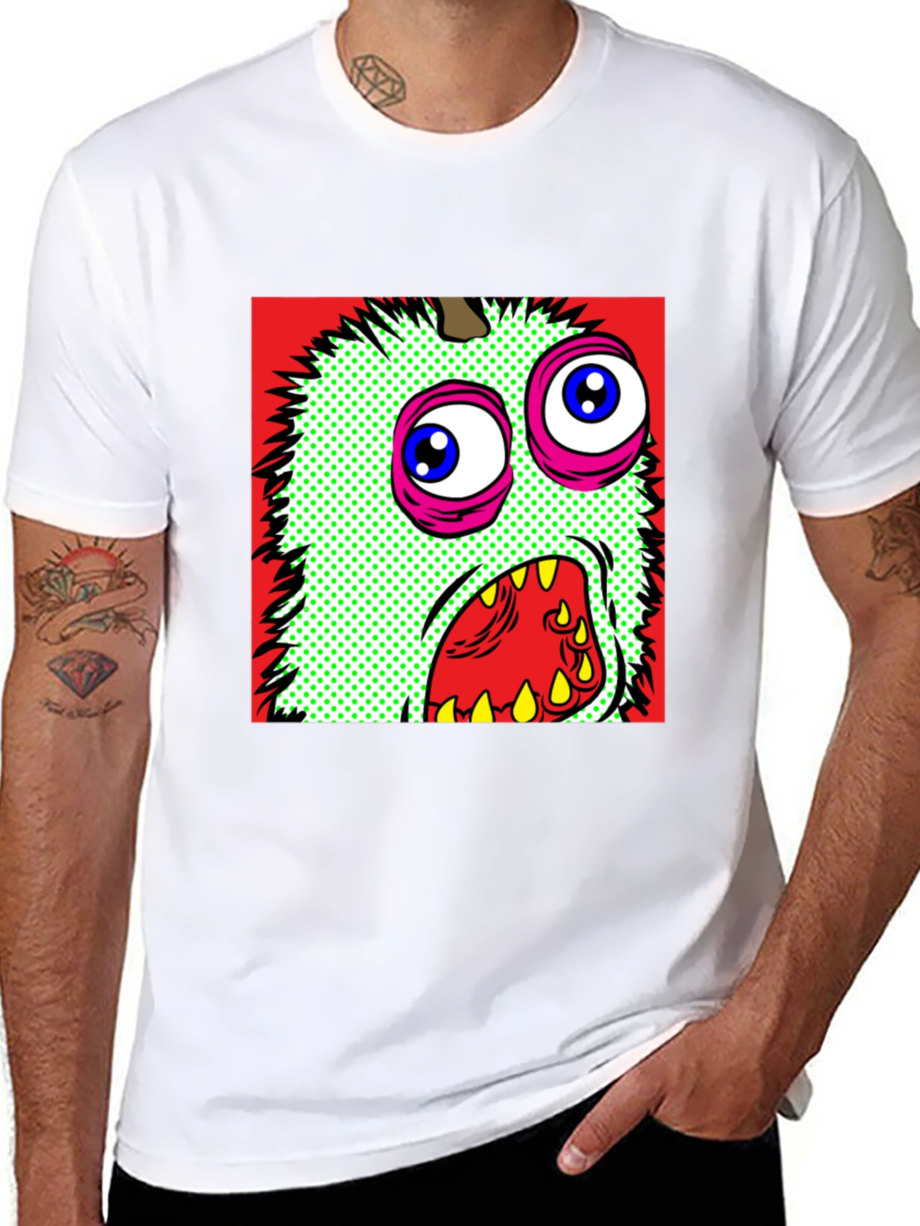 Monster Graphic Print Black Crew Neck T-Shirt