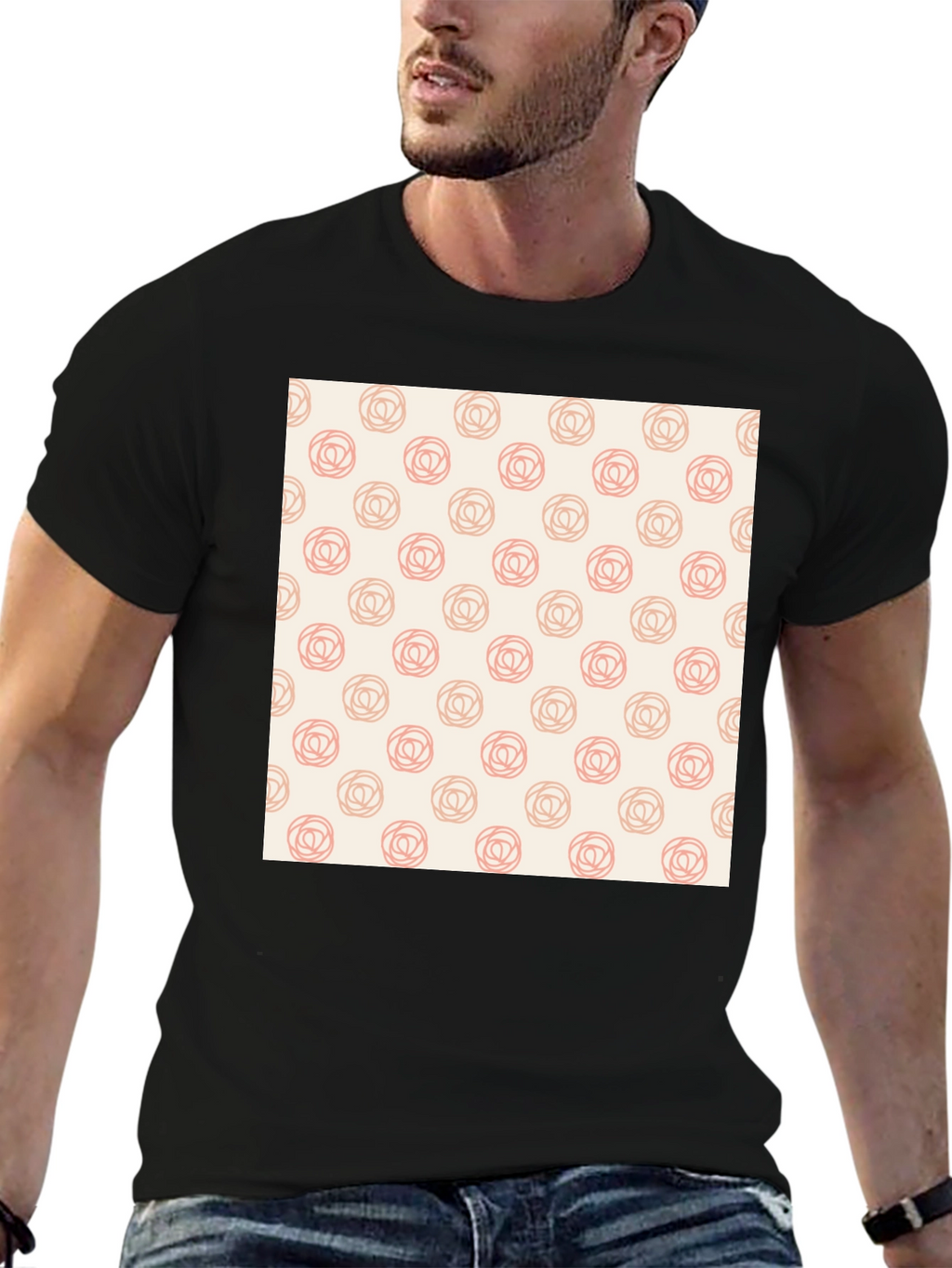 Stylish Black Tee with Floral Rose Pattern
