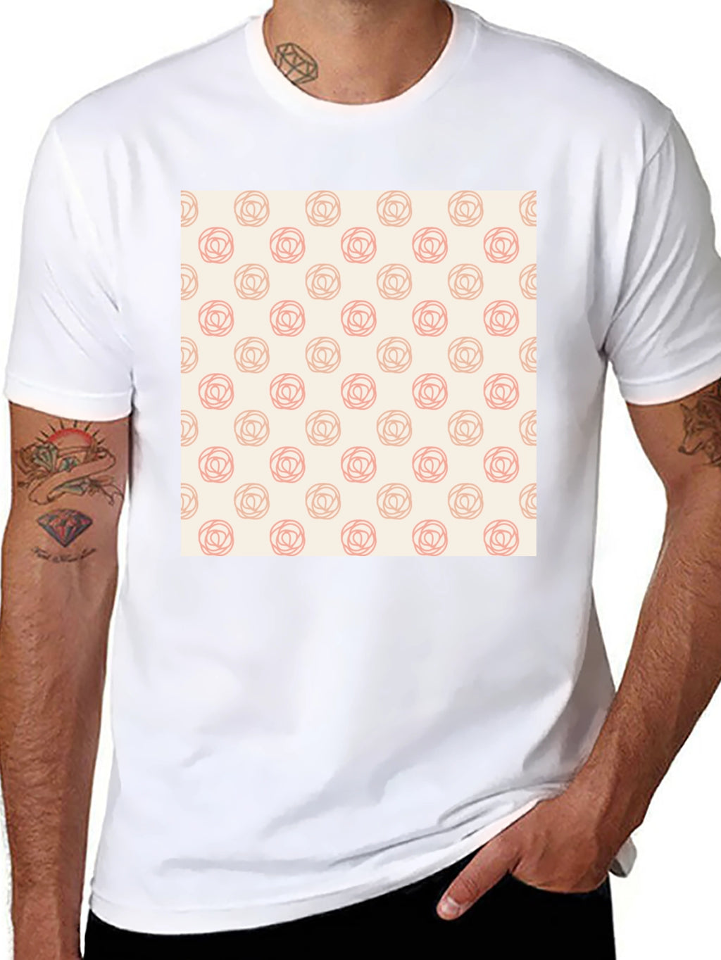Stylish Black Tee with Floral Rose Pattern