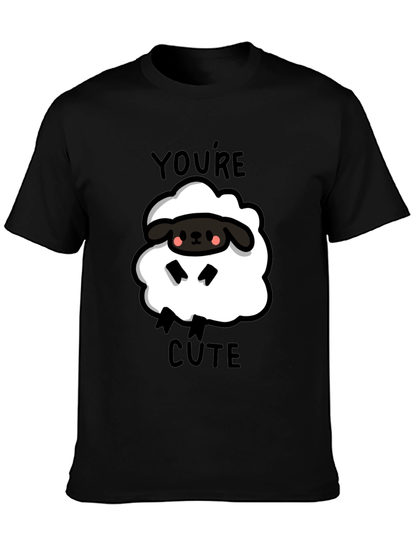 Youre Cute Sheep Graphic Tee - Black Casual T-Shirt