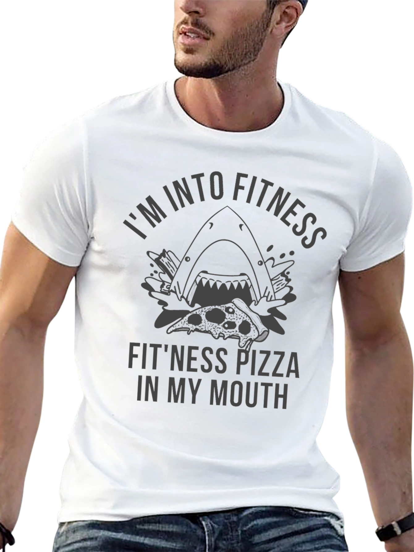 Fitness Pizza Shark Graphic Tee