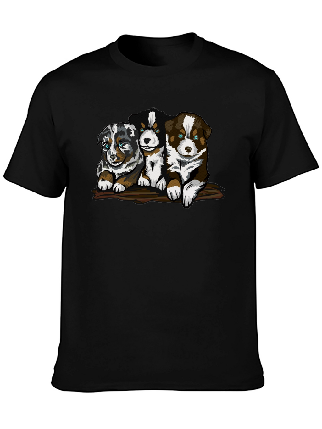 Cute Puppy Trio Graphic T-Shirt - Black
