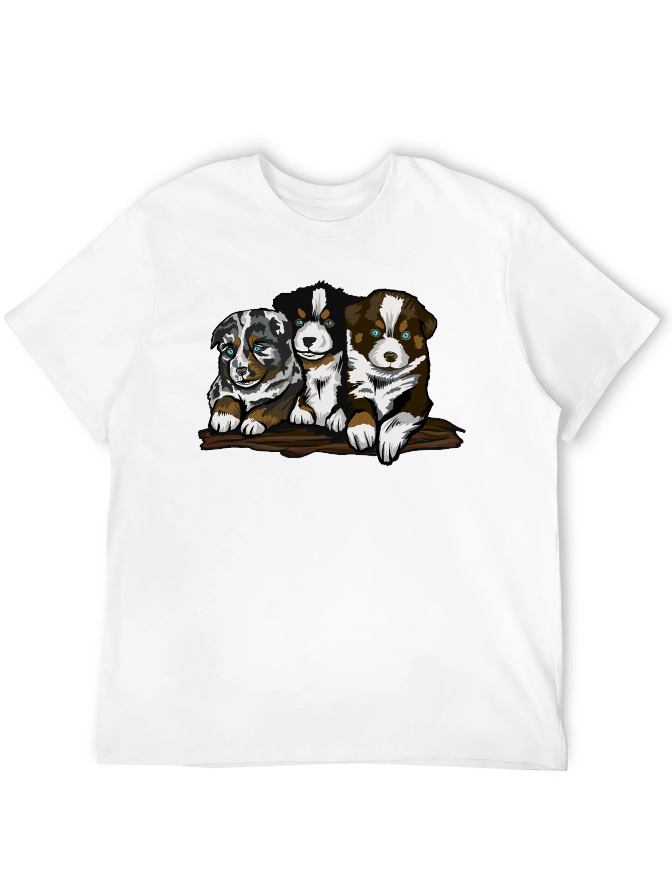 Cute Puppy Trio Graphic T-Shirt - Black