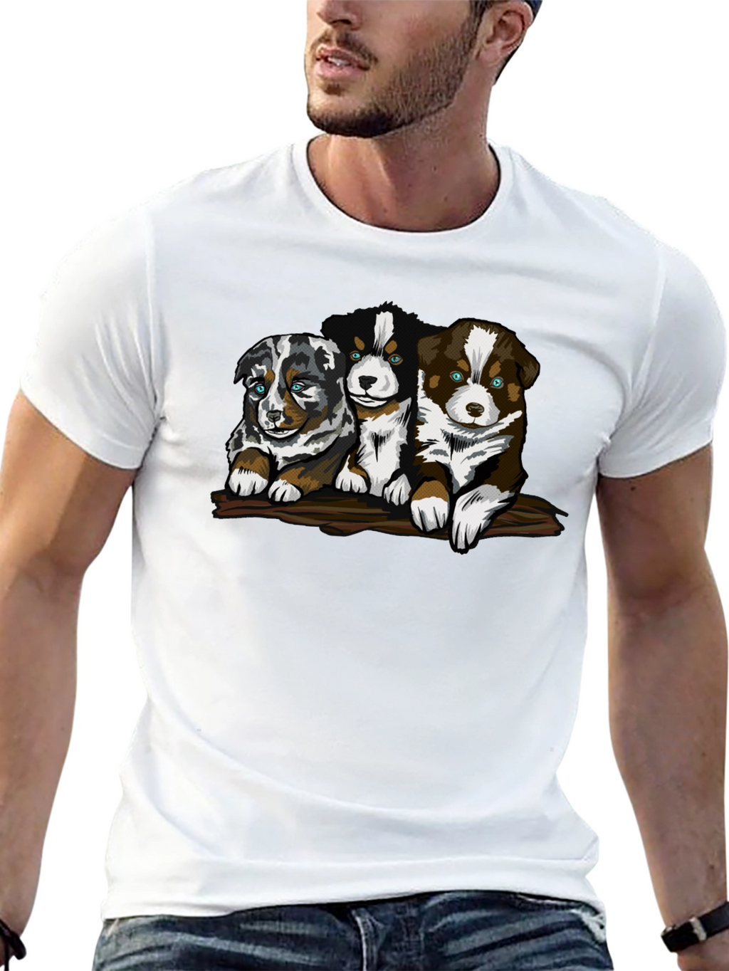 Cute Puppy Trio Graphic T-Shirt - Black