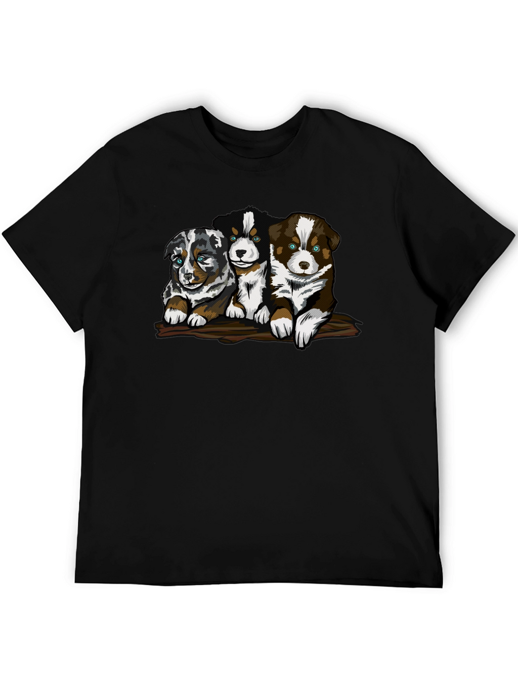 Cute Puppy Trio Graphic T-Shirt - Black