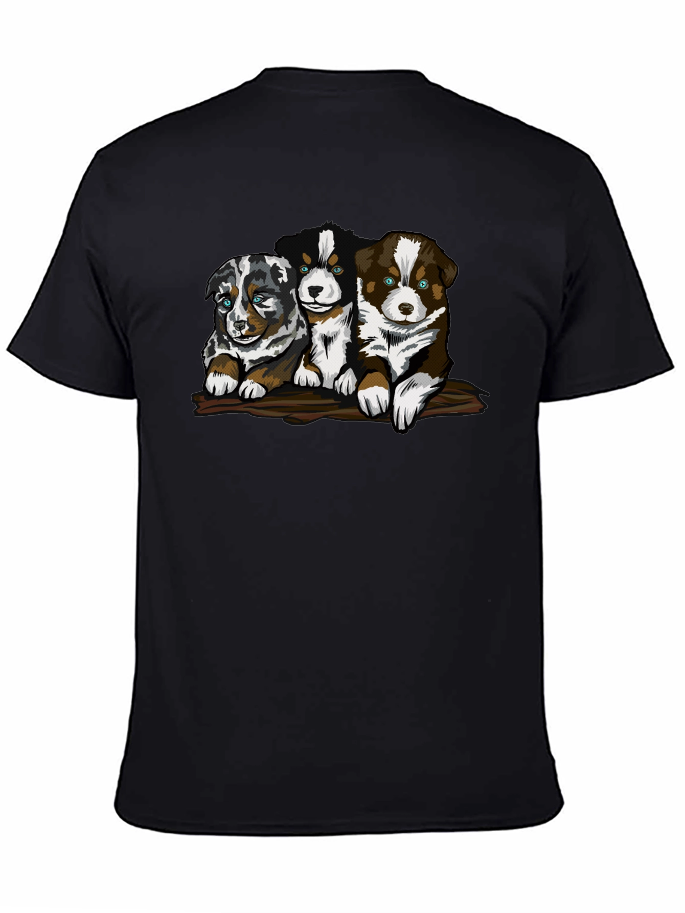Cute Puppy Trio Graphic T-Shirt - Black