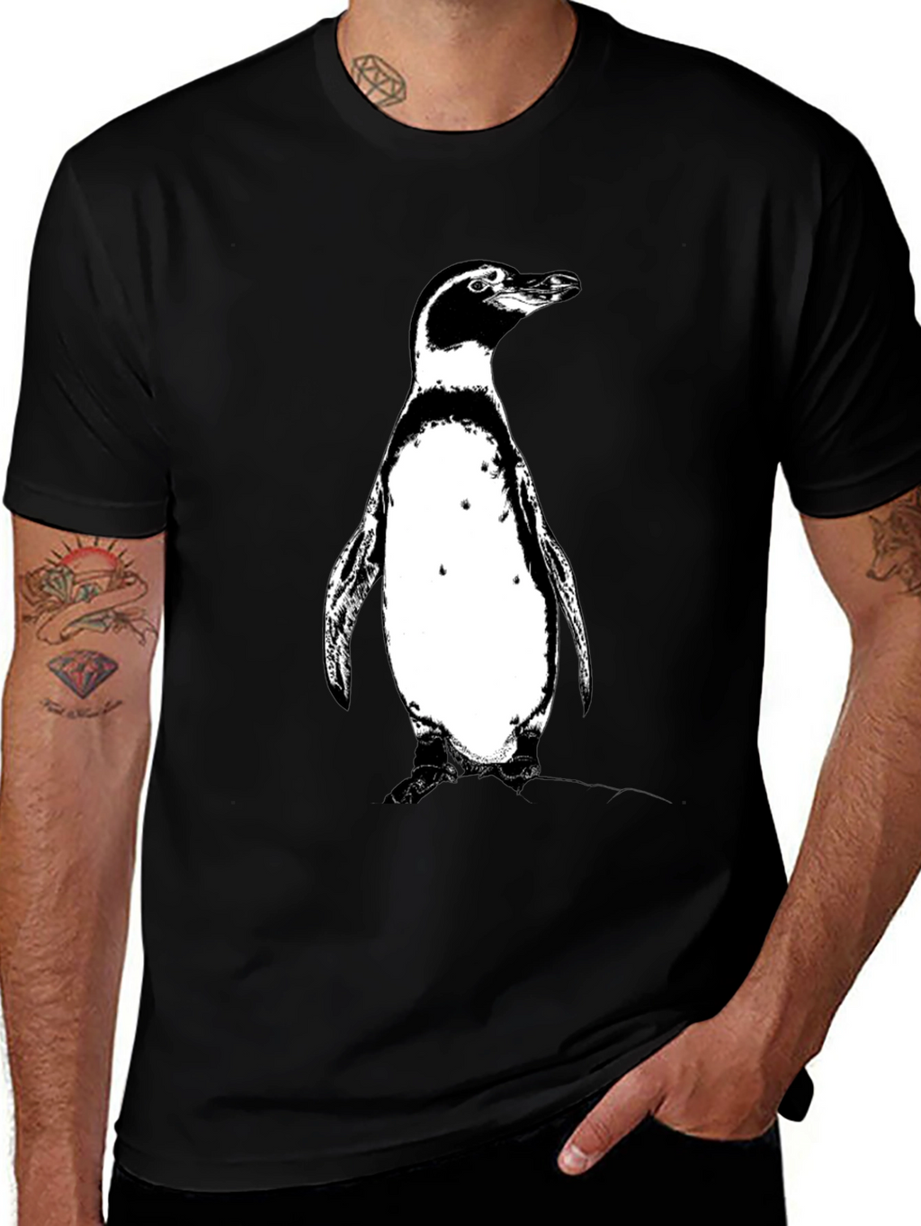 Penguin Graphic Tee - Black Cotton T-Shirt