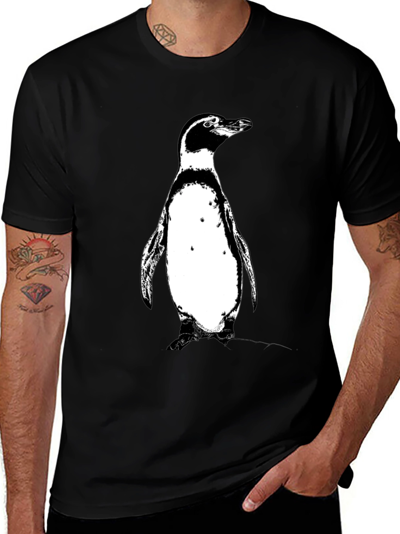 Penguin Graphic Tee - Black Cotton T-Shirt