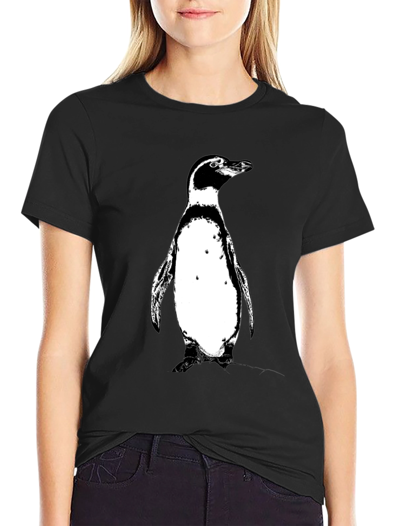Penguin Graphic Tee - Black Cotton T-Shirt