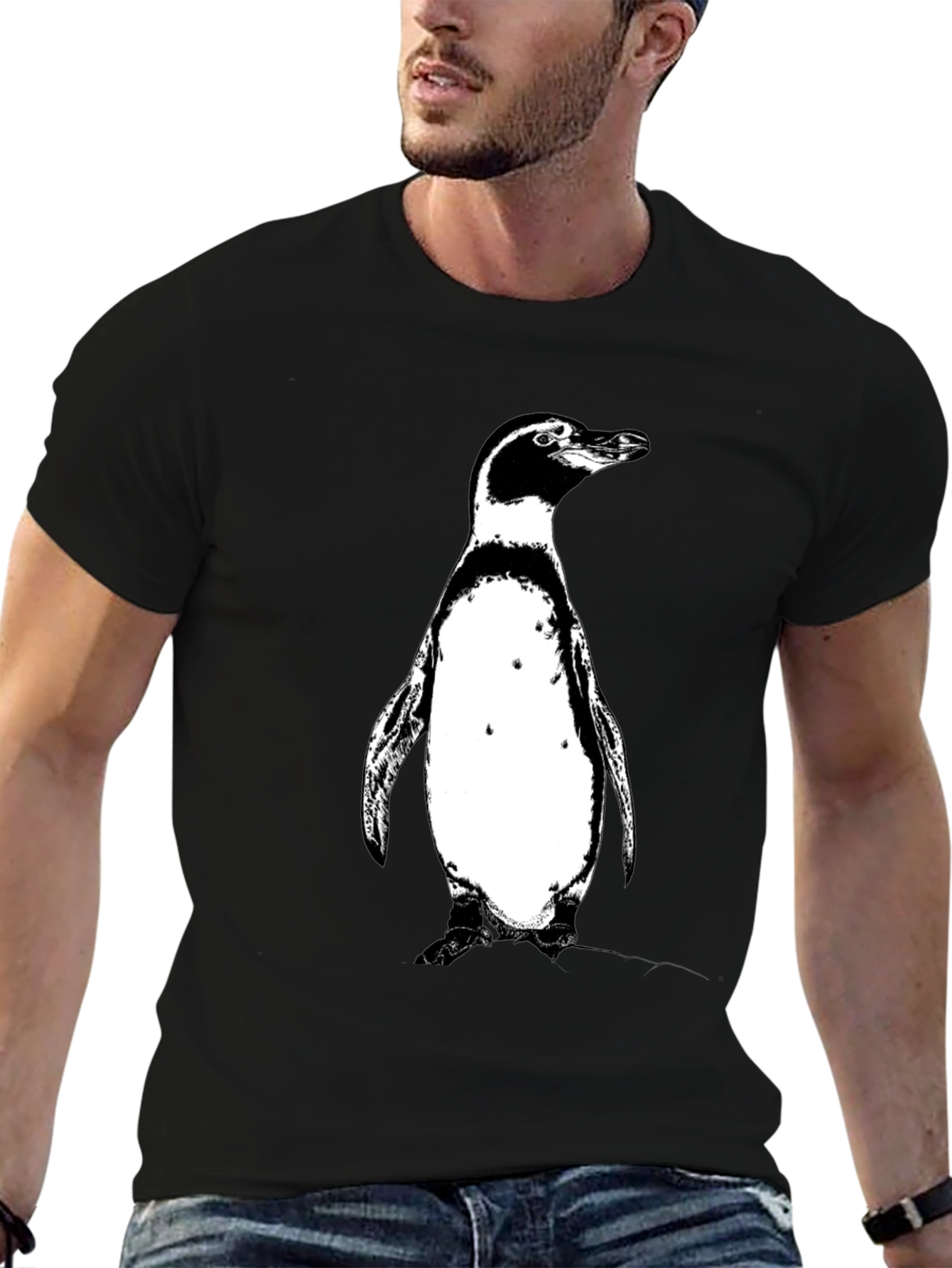 Penguin Graphic Tee - Black Cotton T-Shirt