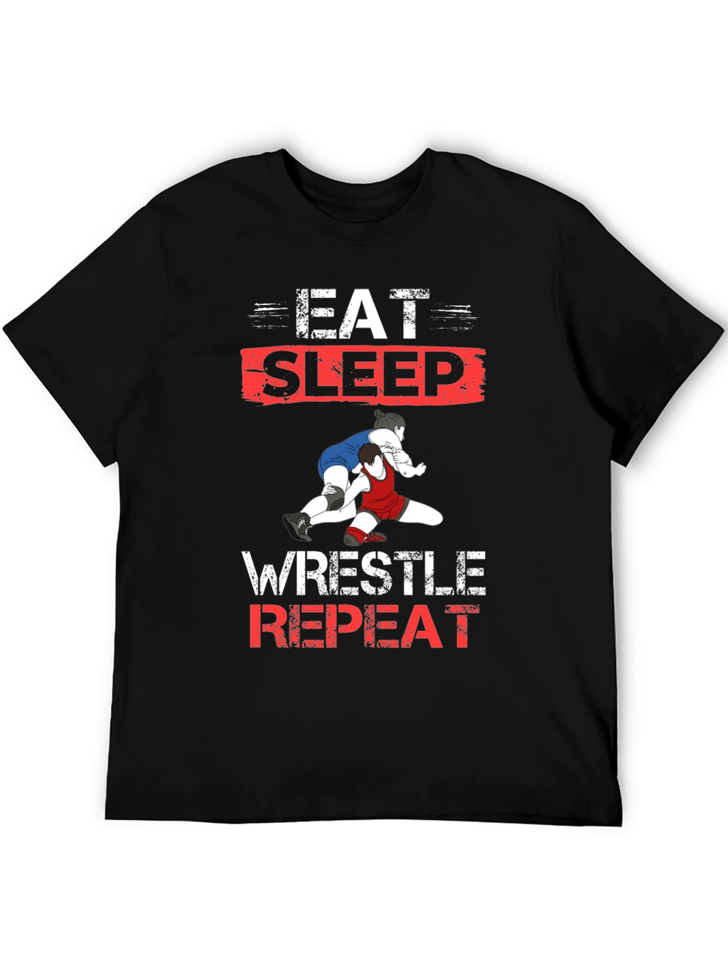 Eat Sleep Wrestle Repeat Black T-Shirt
