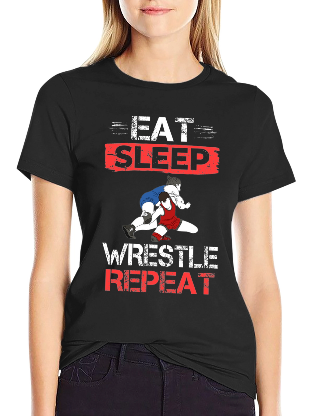 Eat Sleep Wrestle Repeat Black T-Shirt