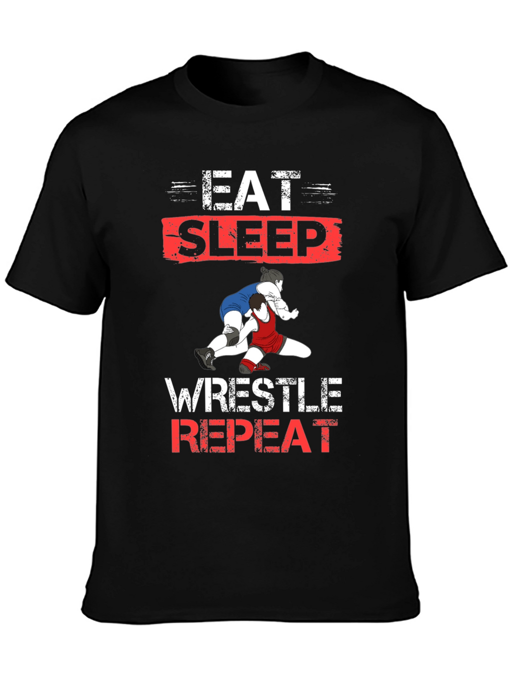 Eat Sleep Wrestle Repeat Black T-Shirt