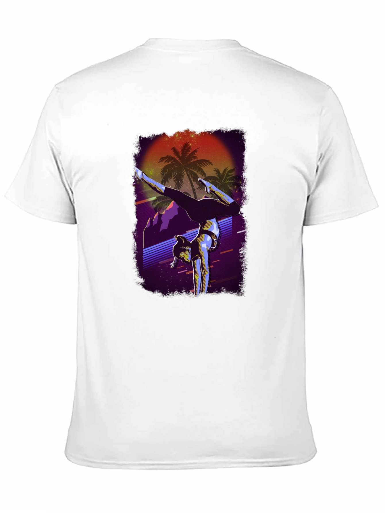 Retro Handstand T-Shirt - Synthwave Palm Tree Design
