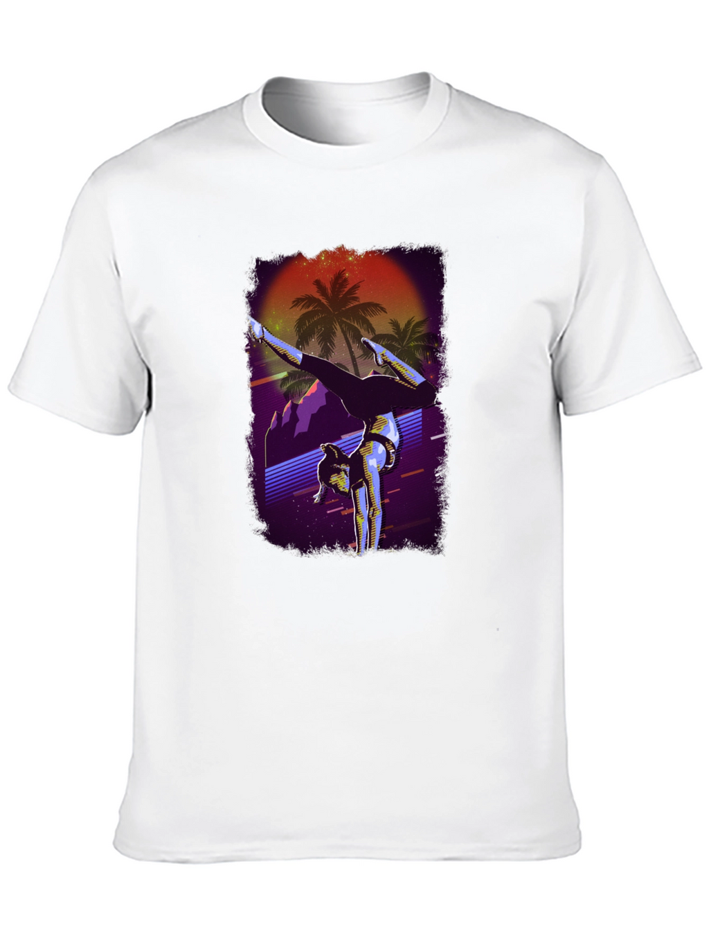 Retro Handstand T-Shirt - Synthwave Palm Tree Design