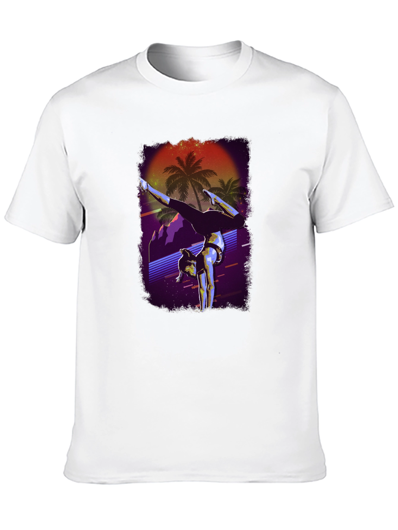 Retro Handstand T-Shirt - Synthwave Palm Tree Design