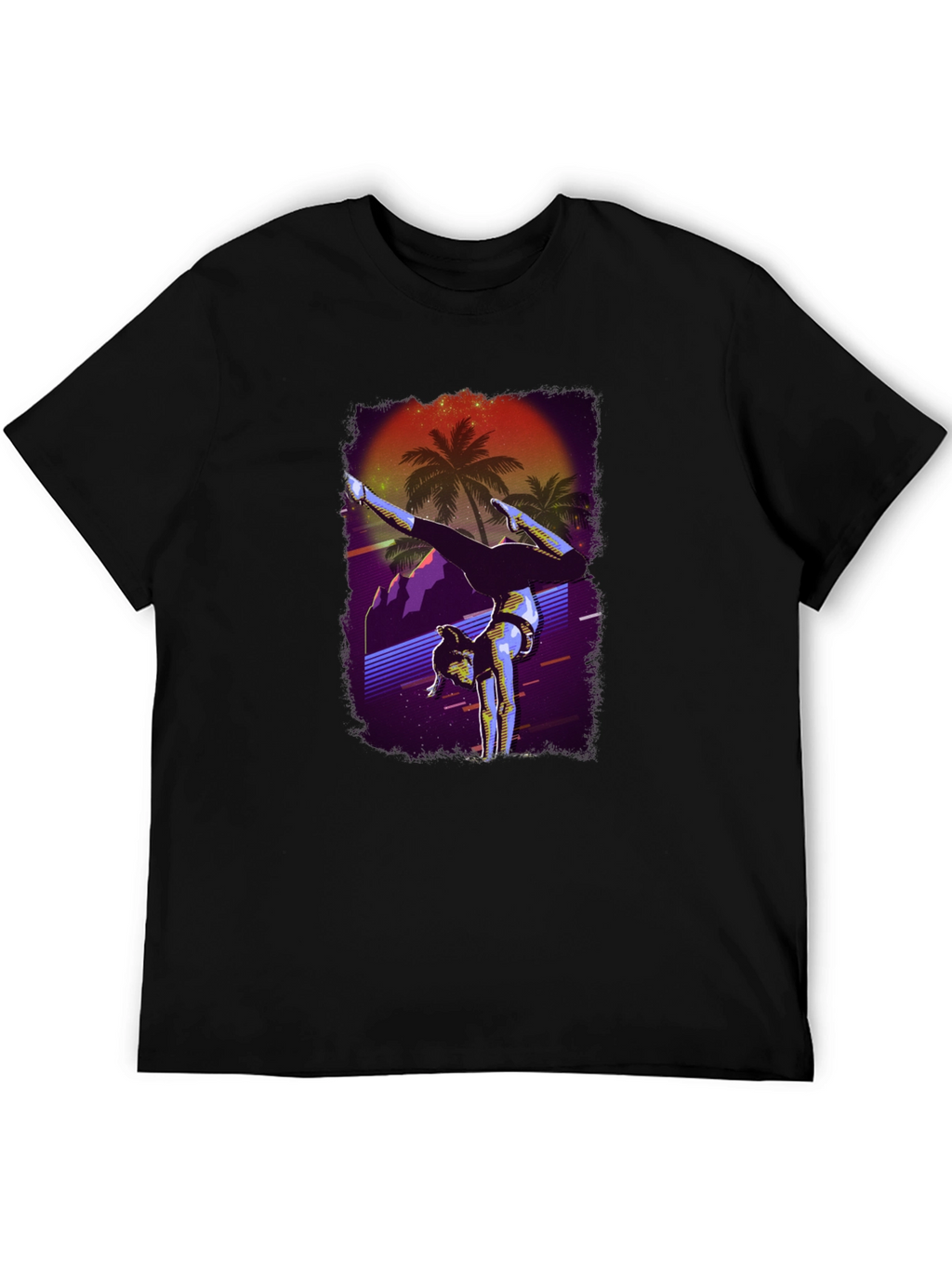 Retro Handstand T-Shirt - Synthwave Palm Tree Design