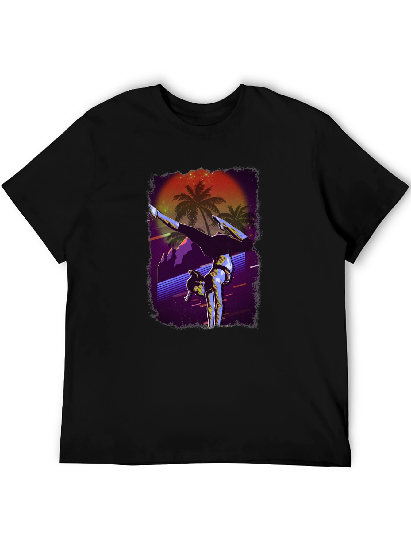 Retro Handstand T-Shirt - Synthwave Palm Tree Design
