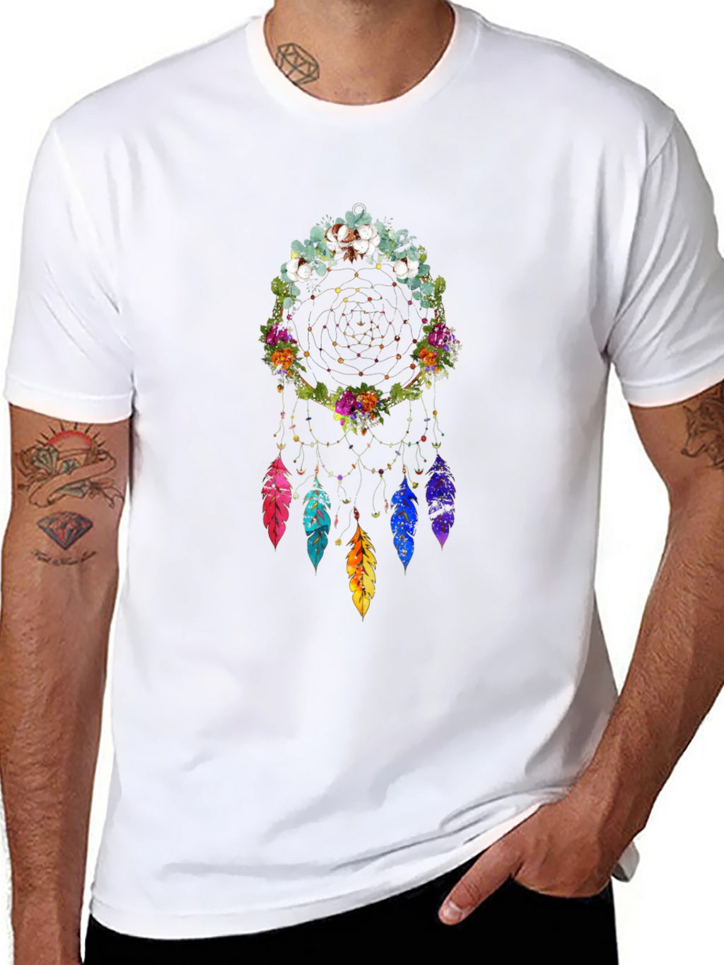 Floral Dream Catcher Graphic Tee - Black