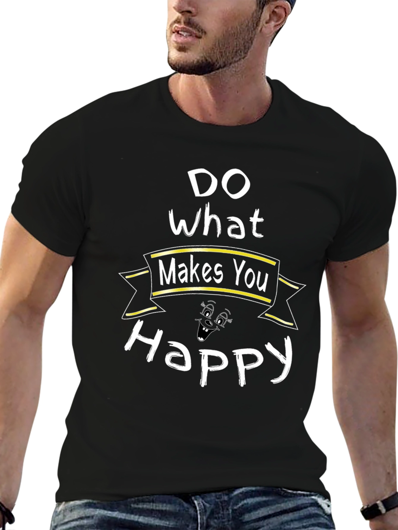 Do What Makes You Happy Graphic Tee - Black Cotton Blend