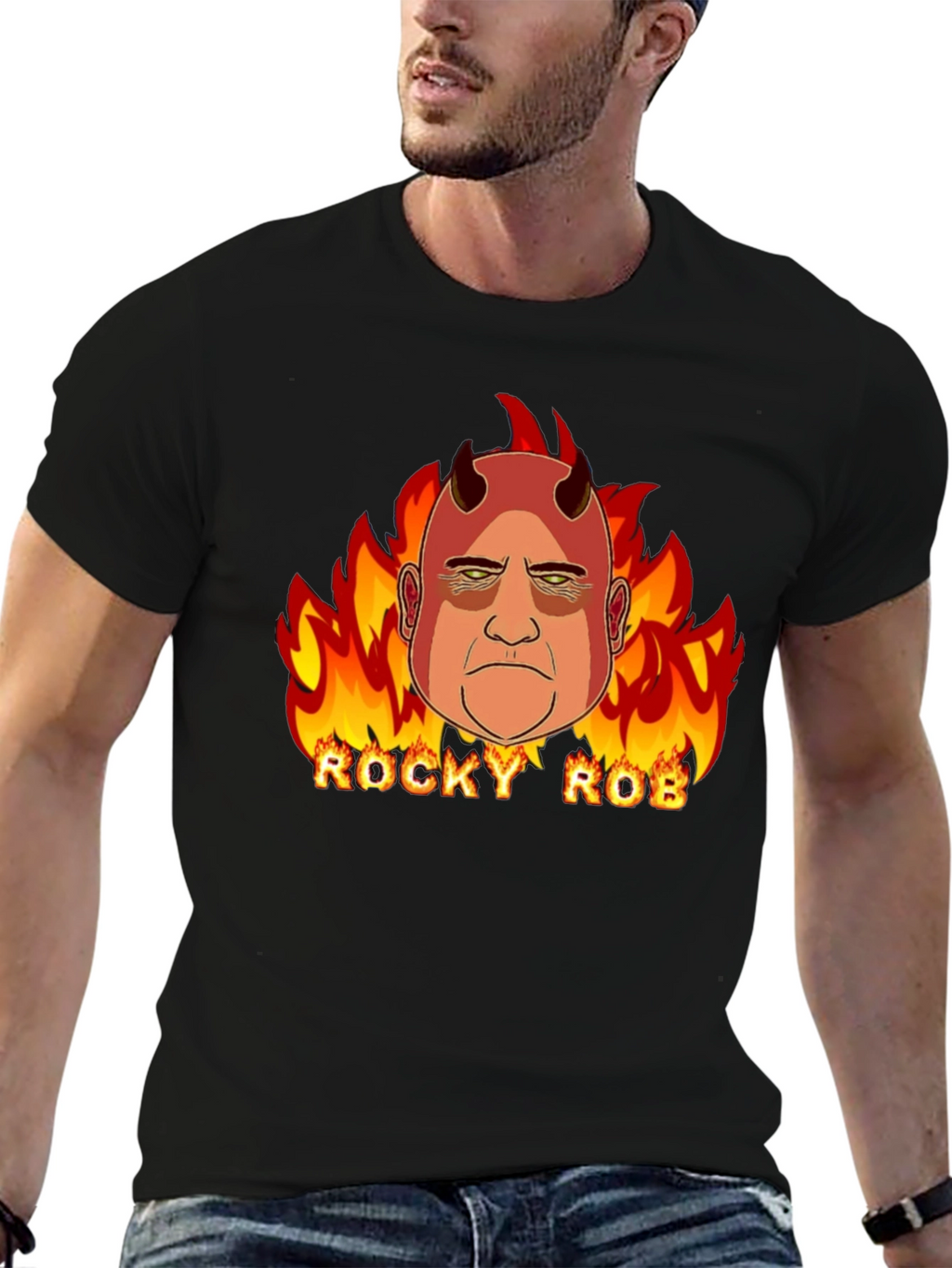 Rocky Rob Devil Flame Graphic Black T-Shirt